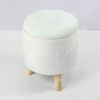 Fabric Round Tufted Footstool Ottoman With Wooden Legs