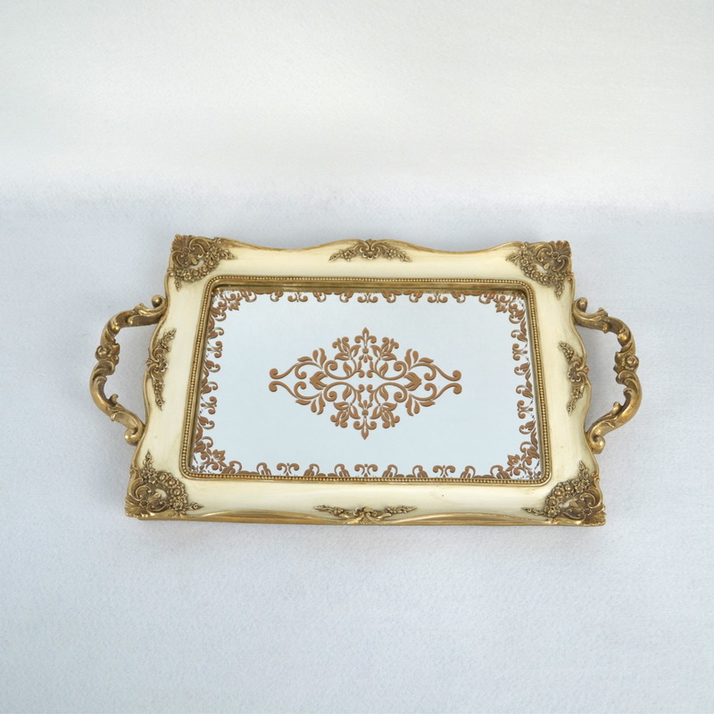 Metal Resin Mirrored Ornate Decorative Tray Jewelry Tray