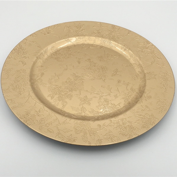 Newest Design Gold Flower Pattern Glass Charger Plates