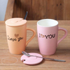 Wholesale 11 Oz Creative Mr And Miss Pink Ceramic Coffee Couple Mugs with Lid And Spoon