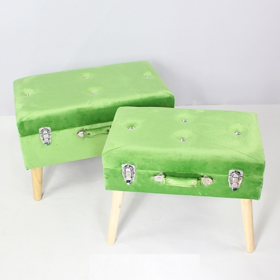 Multifunctional KD Legs MDF Home Center Green Crushed Velvet Stool