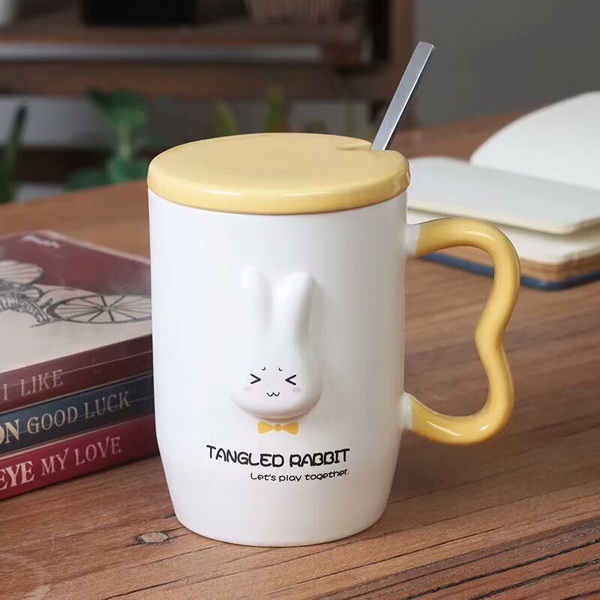 Animal Rabbit Design 12oz Ceramic Mug with Stainless Steel Spoon