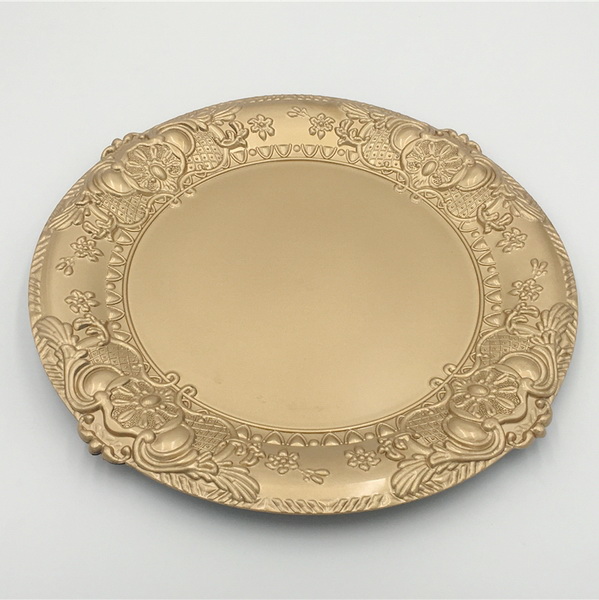 Newest Design Gold Flower Pattern Glass Charger Plates