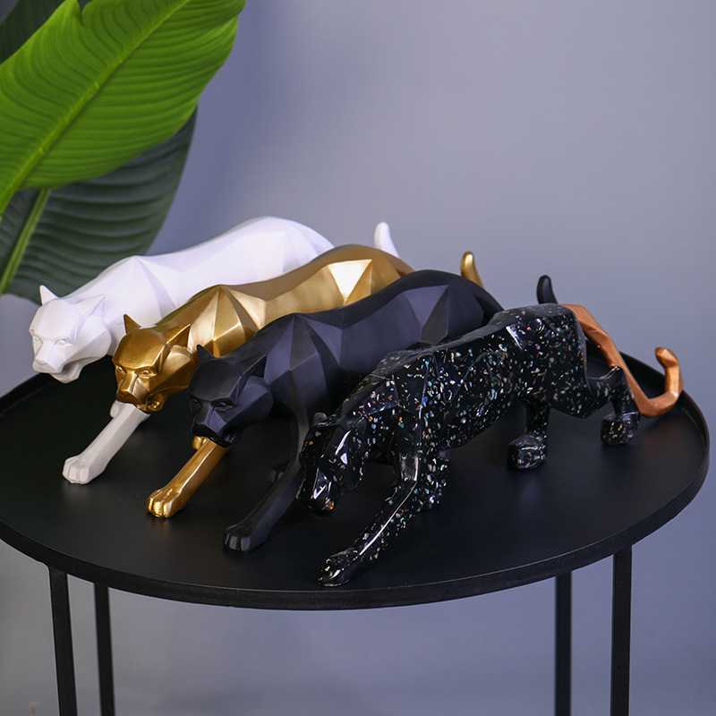 Resin Leopard Statue Modern Abstract Geometric Style Animal Panther Figurine
