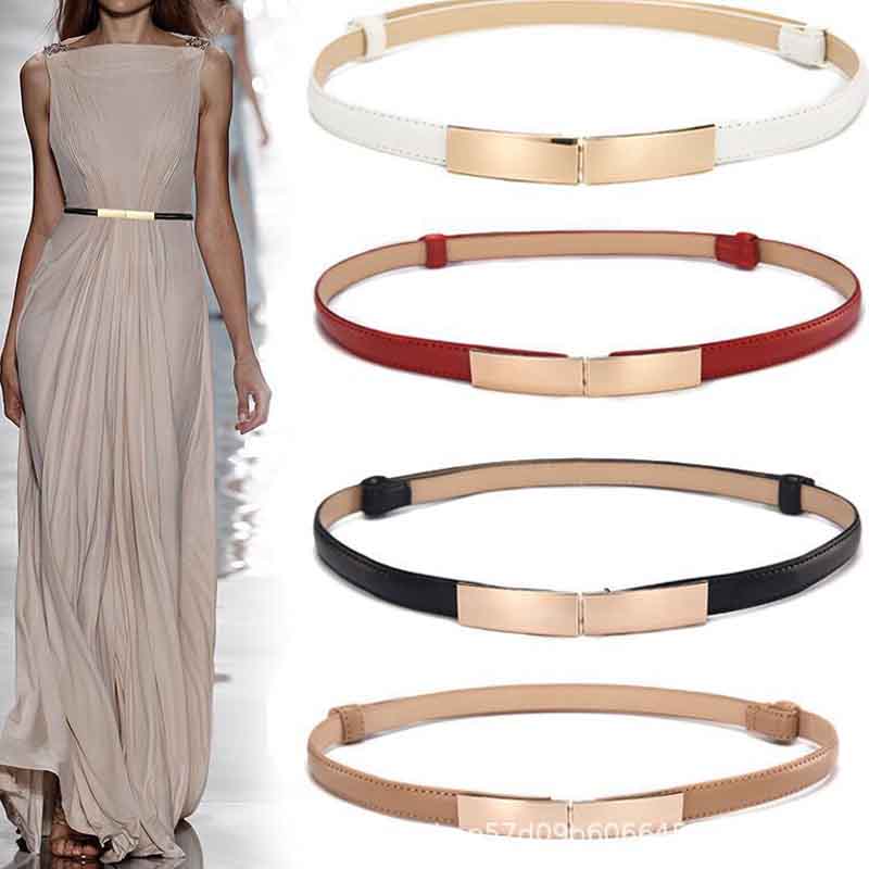 Thin Skinny Metal Gold Elastic Buckle Waistband Belt Dress Accessories