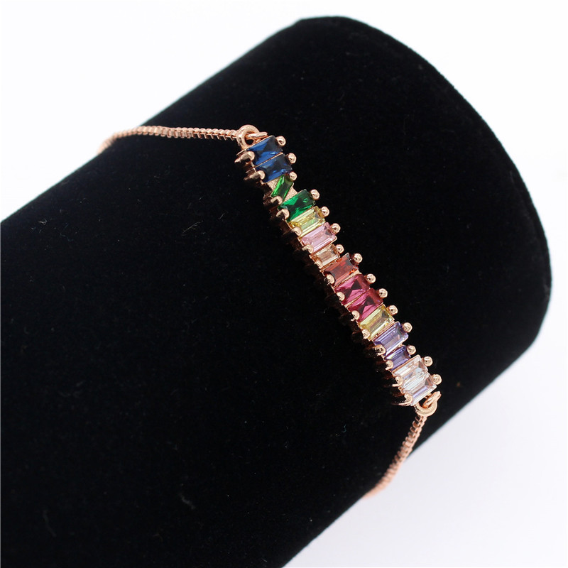 Colorful Cubic Zirconia Rainbow Bracelet for Women Gold Bracelets & Bangles Crystal Charm Jewelry Gift MBR190052