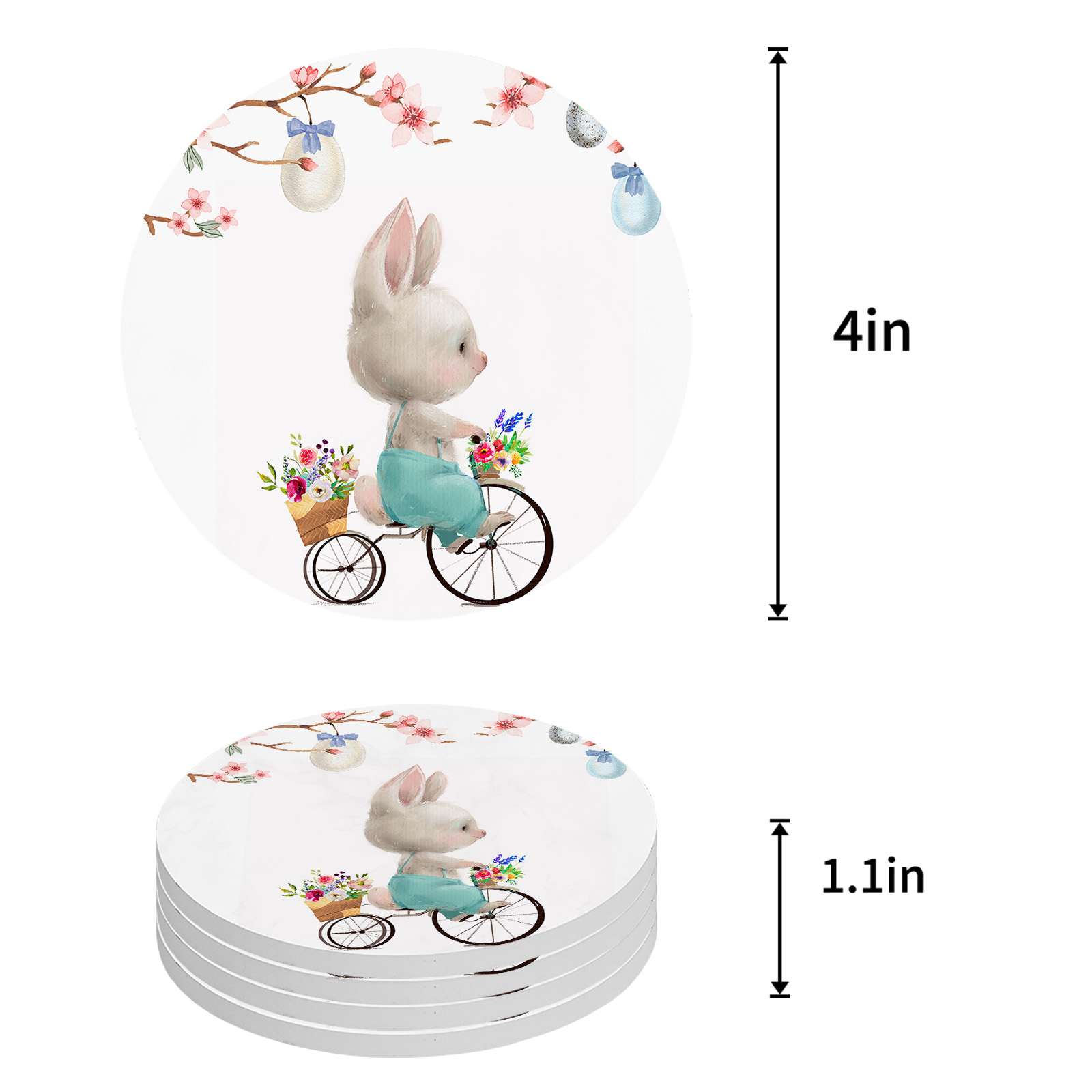 Easter Egg Tree Rabbit Bicycle Round Ceramic Coaster Coffee Tea Cup Mats Non-slip Placemat Tableware Pads Decorations