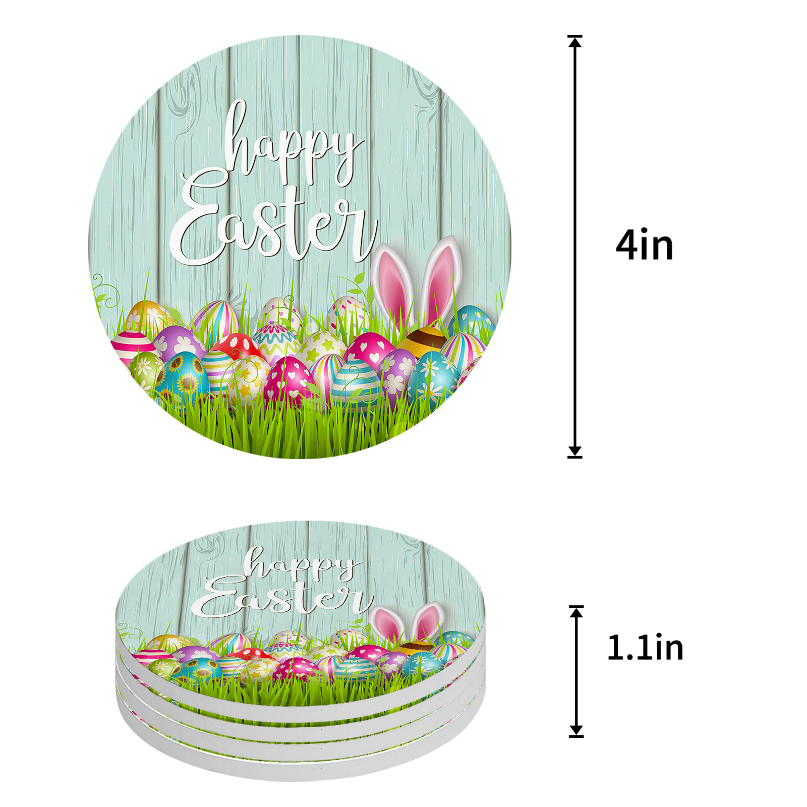 Easter Spring Colored Egg Bunny Rabbit Round Ceramic Coaster Coffee Tea Cup Mats Non-slip Placemat Tableware Pads Decorations