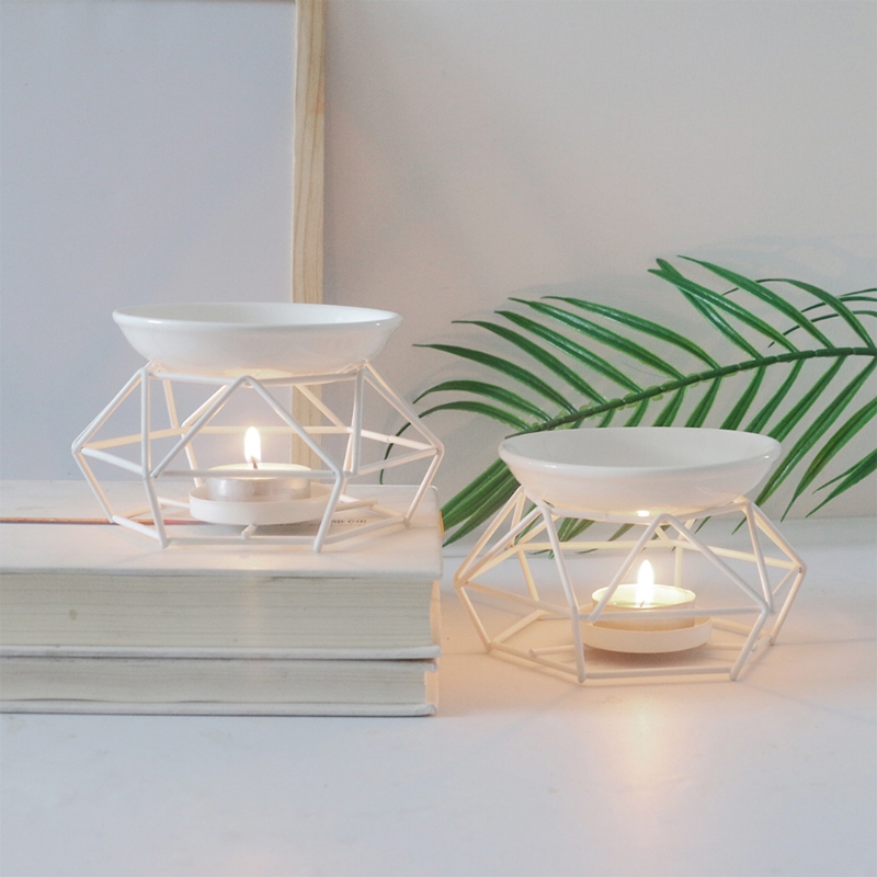  Aromatic Oil Burner Geometric Ceramic Essential Oil Tealight Candle Holder Wax Melt Warmer Aroma Diffuser Lamp