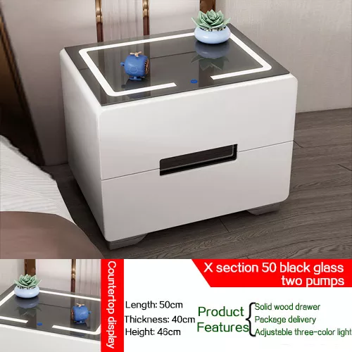 White Multifunctional Bedside Cabinet USB Nightstand Intelligent Bedside Table Bedroom Storage Cabinet Modern Wireless Charging