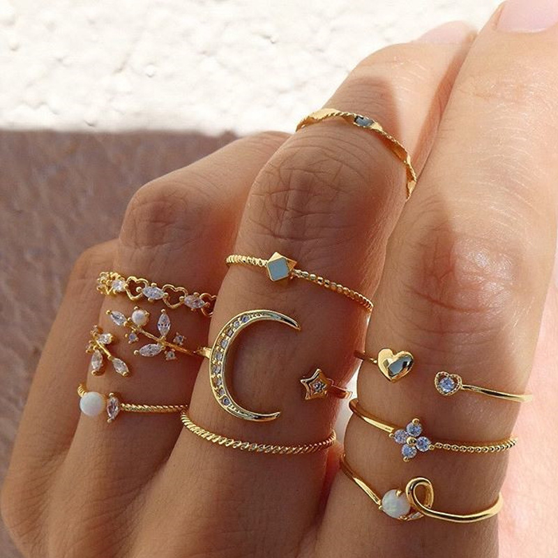 Moon Star Matching Rings for Women Anillos Mujer Gold Ring Set