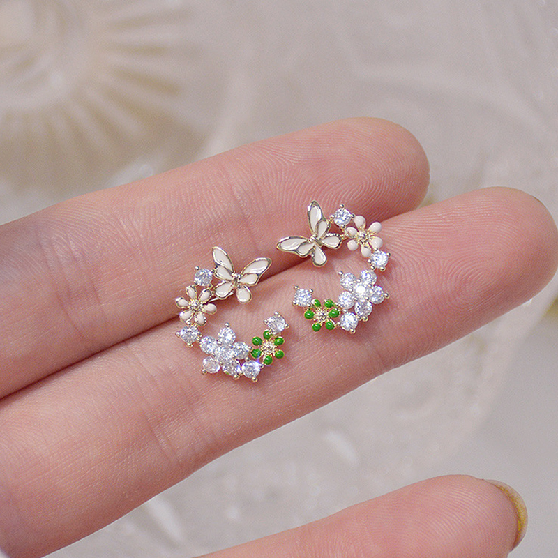 S925 Silver Needle Exquisite Flower Butterfly Women Earrings Bling Shining AAA Zircon CZ Stud Earring Wedding Jewelry Pendant