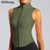 Athletic Zip Up Sweat Vest Jacket Sleeveless Running Yoga Tops High Neck Shirts Sports Top Fitness Women Workout Tops