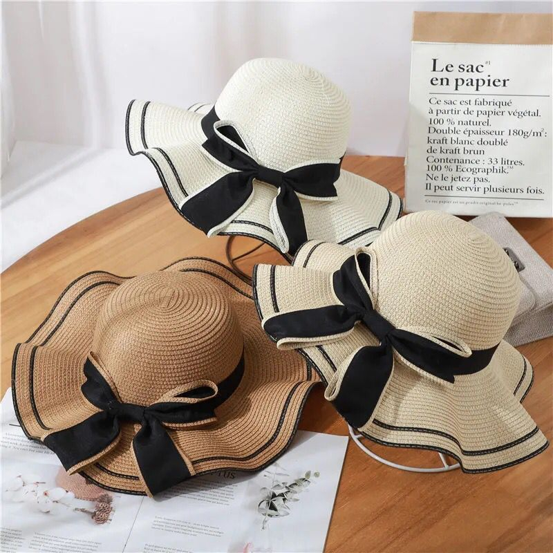  New Summer Straw Hats for Women Fashion Sunshade Beach Hat Travel Bow Big Brim Sun Hat Korean Version Wild Panama Hat Caps