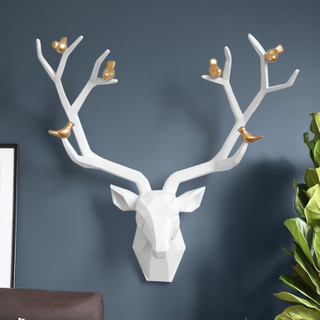 Deer Head 3d Wall Decor Resin Statue Christmas Ornaments Accessories Living Room Wall Statue Sculpture Mordern Art Animal Head