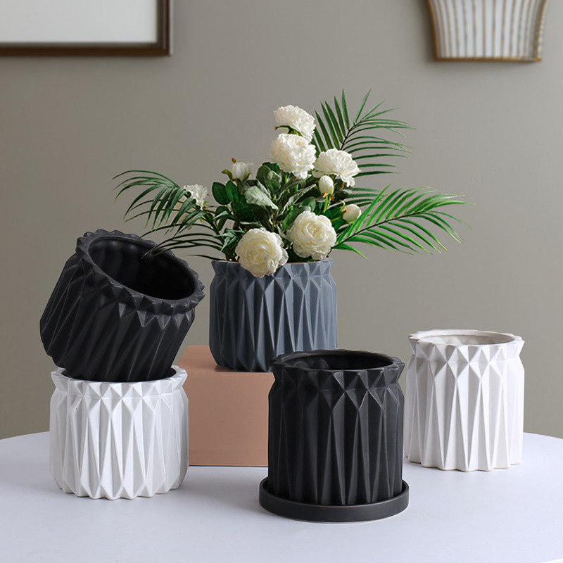 Modern Ceramic Plant Pot with Tray Indoor Outdoor Flower Pot Home Decorative Planter Nordic Plant Pot with Saucer Office Decor