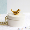 Handmade White Ceramic Jewelry Storage Box With Gold Bird Decor