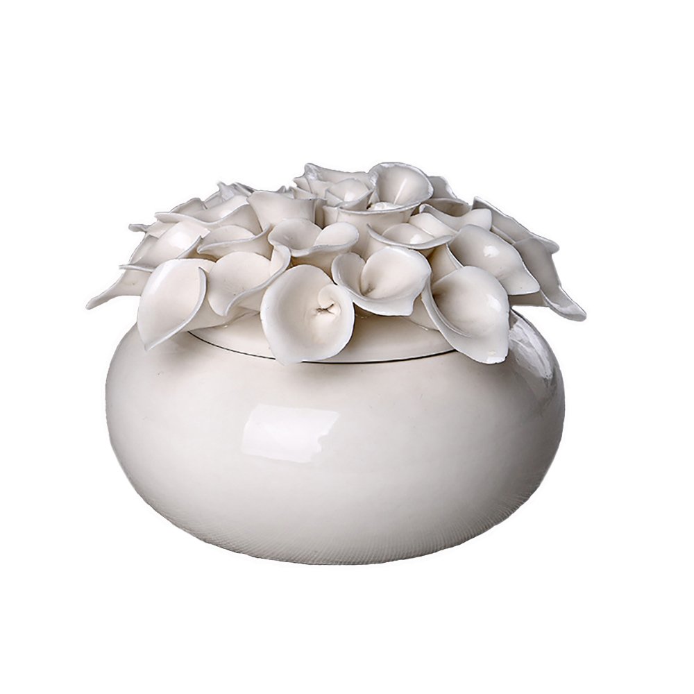 Ceramic Box Handmade White Ceramic Retro Jewelry Box for Woman Wedding Gift Storage Decor Flower Calla