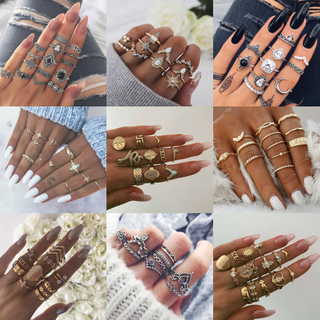 Midi Knuckle Ring Set For Women Crystal Geometric Finger Rings Fashion Bohemian Jewelry