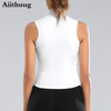 Athletic Zip Up Sweat Vest Jacket Sleeveless Running Yoga Tops High Neck Shirts Sports Top Fitness Women Workout Tops