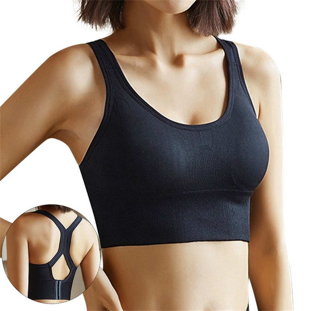 Hot Scoop Neck Open Back Sports Bra Eco-Friendly Workout Sexy Cross Back Strappy Fitness Yoga Bra Vest Tops Apparel For Women