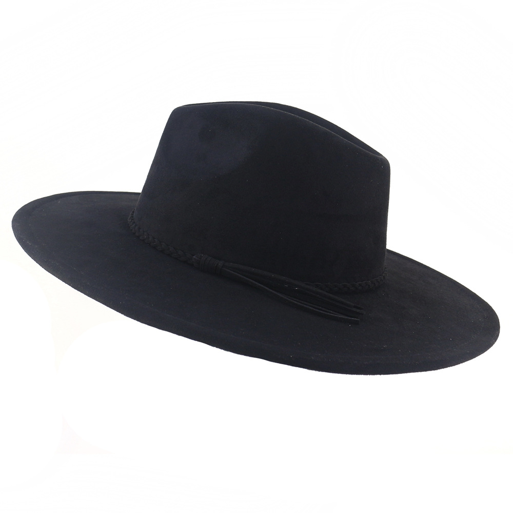 Faux Suede Top Hat 9.5cm Brim Fedora Hat Men Women Autumn Winter Felt Jazz Hats Classic Church Fedoras Chapeau Sombrero Mujer