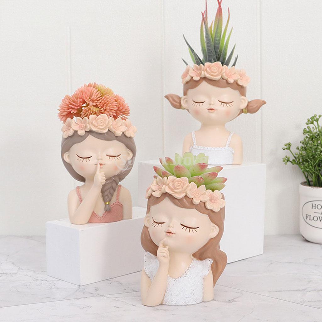 Female Head Flower Pot Human Cute Portrait Fleshy Succulent Bonsai Planter