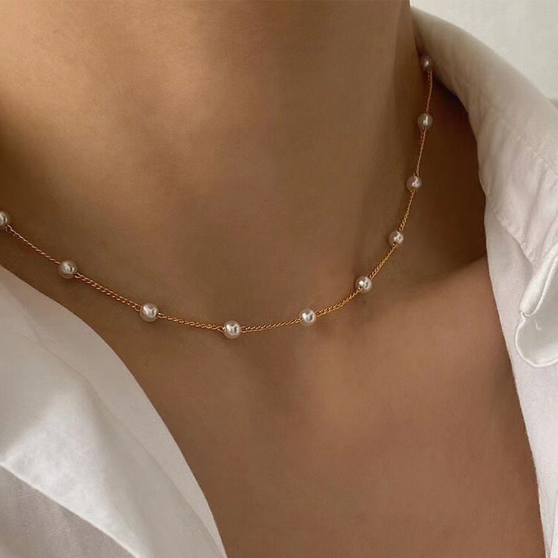 2023 New Beads Neck Chain Kpop Pearl Choker Necklace Gold Color Goth Chocker Jewelry On The Neck Pendant Collar For Women