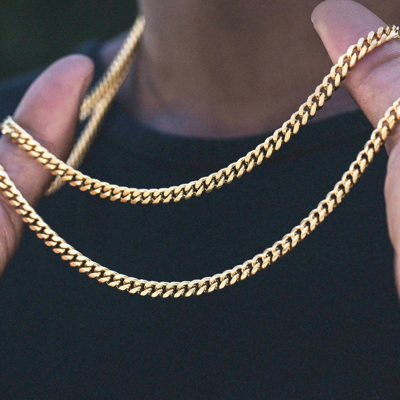 Vnox Men&#39;s Cuban Link Chain Necklace Stainless Steel Black Gold Color Male Choker Colar Jewelry Gifts for Him