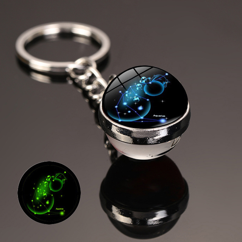  New 12 Constellation Key Ring Starry Sky Luminous Keychain Time Stone Glass Ball Key Chain Accessories Pendant Key Chain Gifts
