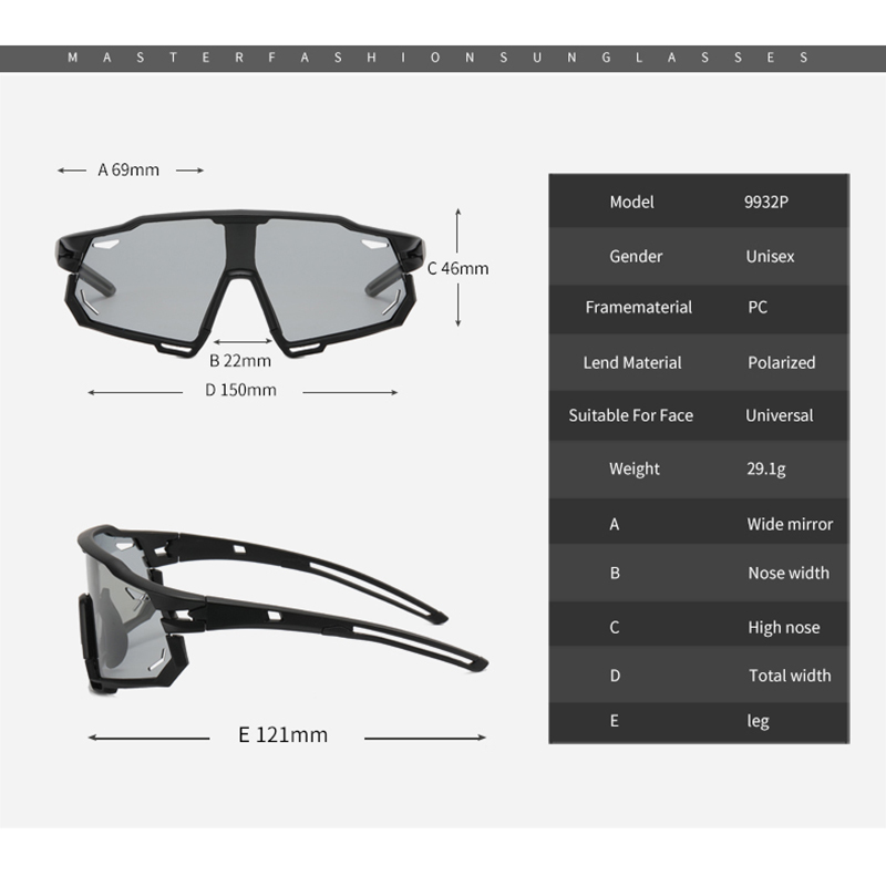 Photochromic Sports Glasses Men&#39;s And Women&#39;s Polarized Bike Eyewear Mountain MTB Cycling UV400 Sunglasses Bicycle Road Goggles