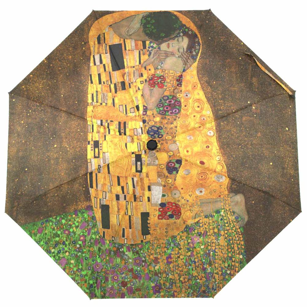 Gustav Klimt Oil Painting Umbrella Parasol Rain Sun Protection Women Automatic Umbrella Three Folding