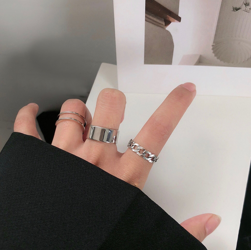 Punk Metal Geometry Circular Punk Rings Set Opening Index Finger Accessories 