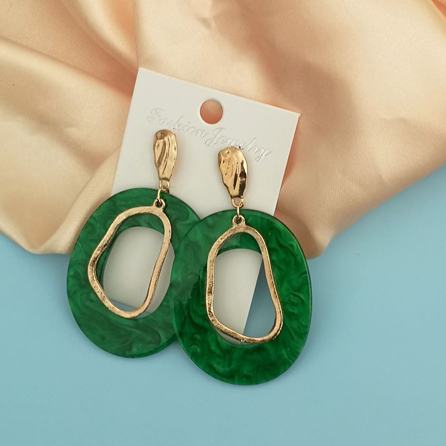 Fashion Statement Earrings Vintage Green Resin Leaf Earrings For Women 2021 Trend Gold Geometric Hanging Earrings Female Jewelry