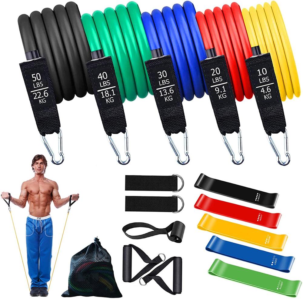 16pcs/set Fitness Resistance Tube Band Yoga Gym Stretch Pull Rope Exercise Training Expander Door Anchor with Handle Ankle Strap