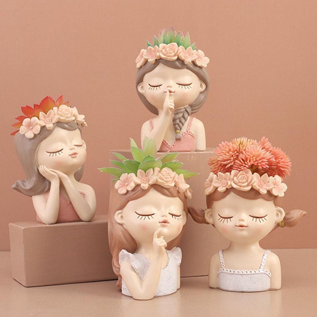Female Head Flower Pot Human Cute Portrait Fleshy Succulent Bonsai Planter