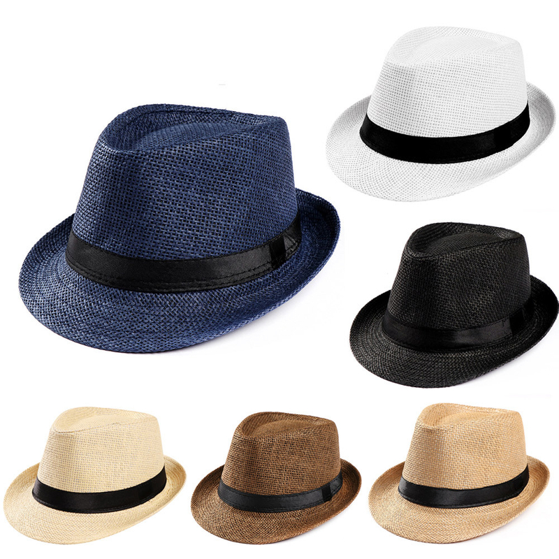 Hot Fashion Summer Casual Unisex Beach Trilby Large Brim Jazz Sun Hat Panama Hat Paper Straw Women Men Cap With Black Ribbon