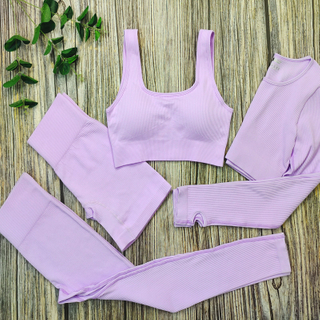 White Yoga Sets Sport Femme Rib Activewear Set Girls Seamless Fitness Suit Workout Clothes Athletic Wear Women Seamless Gym Set