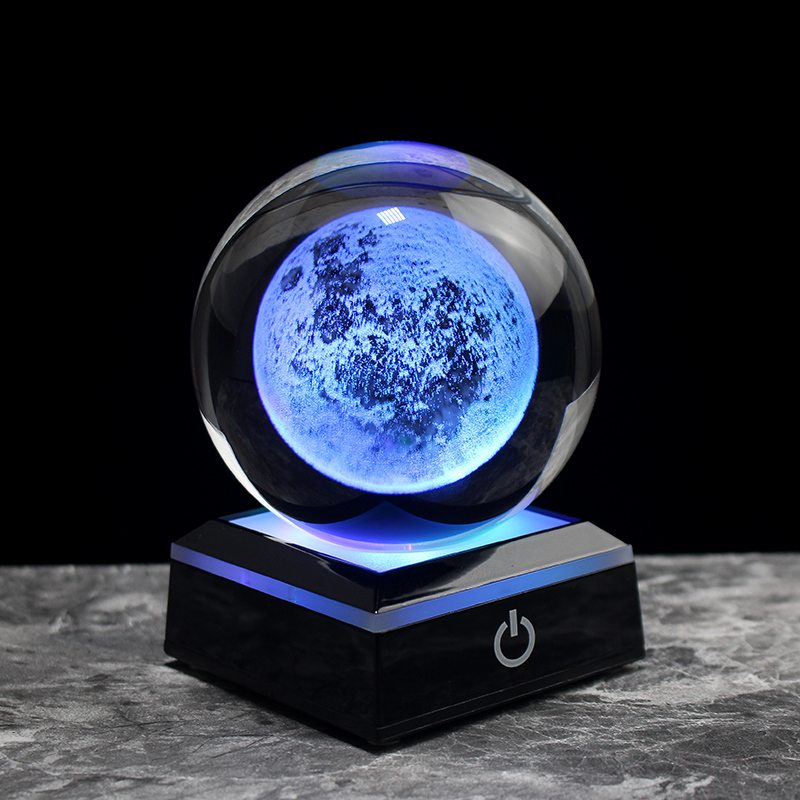 60MM80MM 3D Crystal Moon Ball Glass Sphere Snow Globe Laser Engraved Solar System Miniature Model Home Decor Astronomy Gift