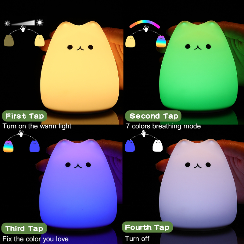 7 Colors Cute Cat Light Bear Lamp Elf Nightlights Touch Sensor Led Cartoon Decor Bedroom Christmas Gift for Kids Baby Nursery