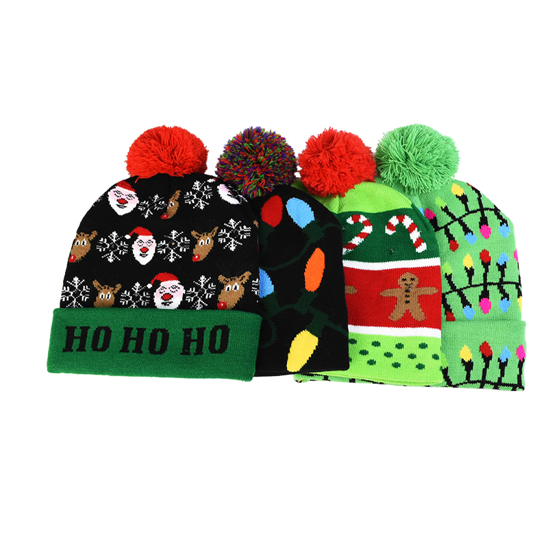 New Winter Festival Xmas Party Pompom Led Hats