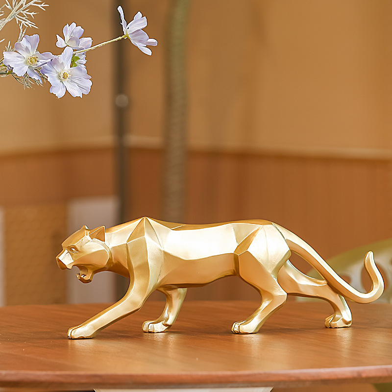 Resin Leopard Statue Modern Abstract Geometric Style Animal Panther Figurine