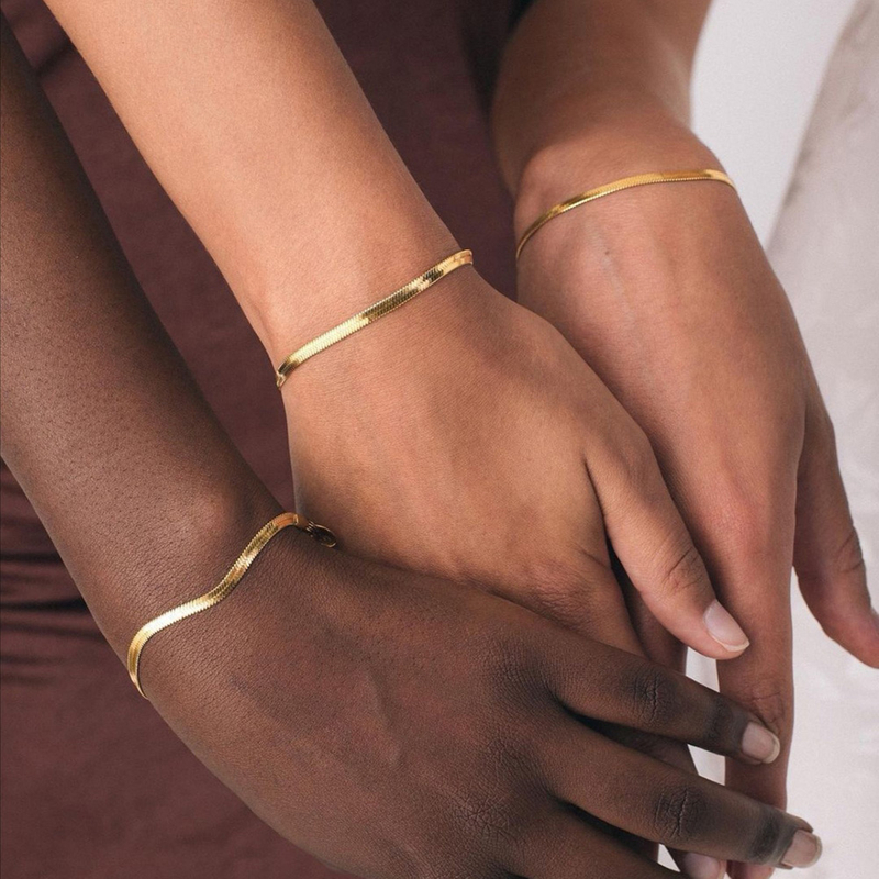 Classic 18k Gold Plated Flat Snake Chain Bracelets Bangles For Women Herringbone Chain Accessories Jewelry Gift