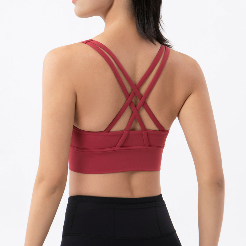 High Quality Designer Custom Nylon Spandex Fitness Yoga Wear Gym Workout Adjustable Strap Sports Bra For Women