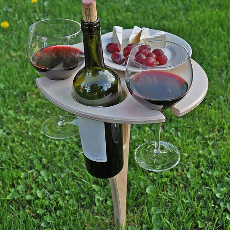 Mini Wood Foldable Wine Holder Outdoor Portable Red Wine Table for Picnic Camp Party Garden Beach Folding Glass Rack Small Desk
