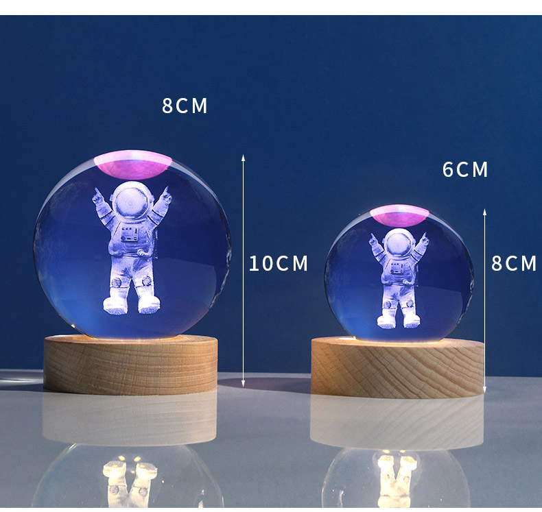60MM80MM 3D Crystal Moon Ball Night Light Glass Sphere Snow Globe Engraved Solar System Galaxy Moon Home Decor Astronomy Gift