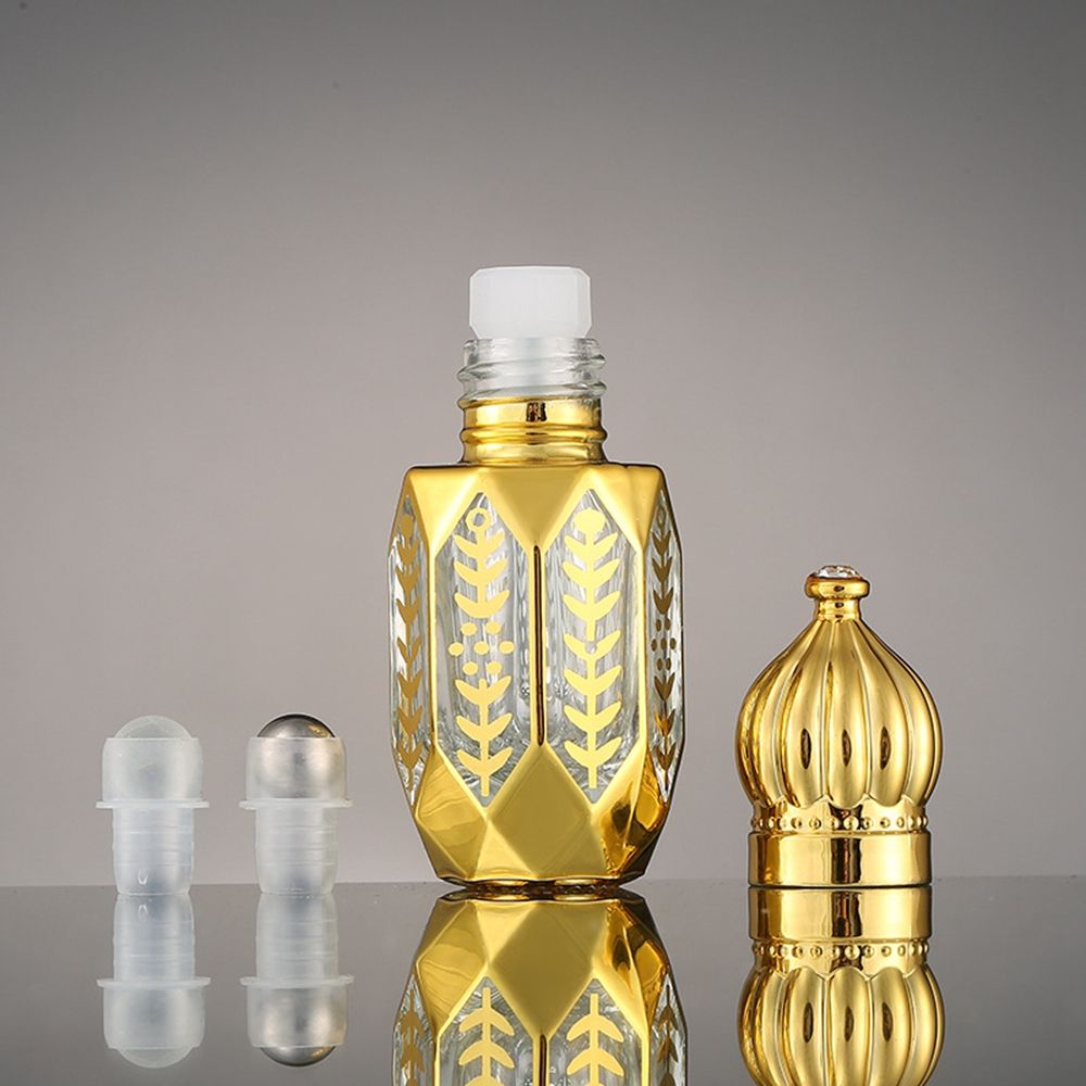6ml Golden Glass Perfume Bottles Essential Oil Bottles With Roller Dropper Sticker Portable Refillable Perfume Empty Bottles