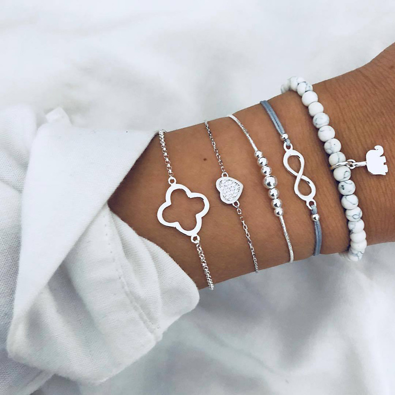 Geometric Bracelet &amp; Bangle Sets For Women Vintage Star Map Hand Heart Charm Beads Chains Fashion Jewelry Accessories