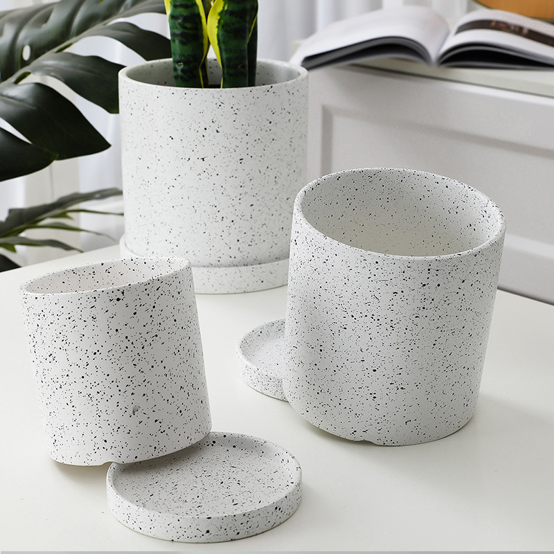 1PC Ceramic Flower Pot With Tray Storage Container Marble Pattern Plant Flowerpot Nordic Pots For Flowers Garden Home Decoration