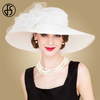 Black White Elegant Women Church Hats For Ladies Flowers Large Brim Organza Hat Beach Sun Kentucky Derby Hat Fedora